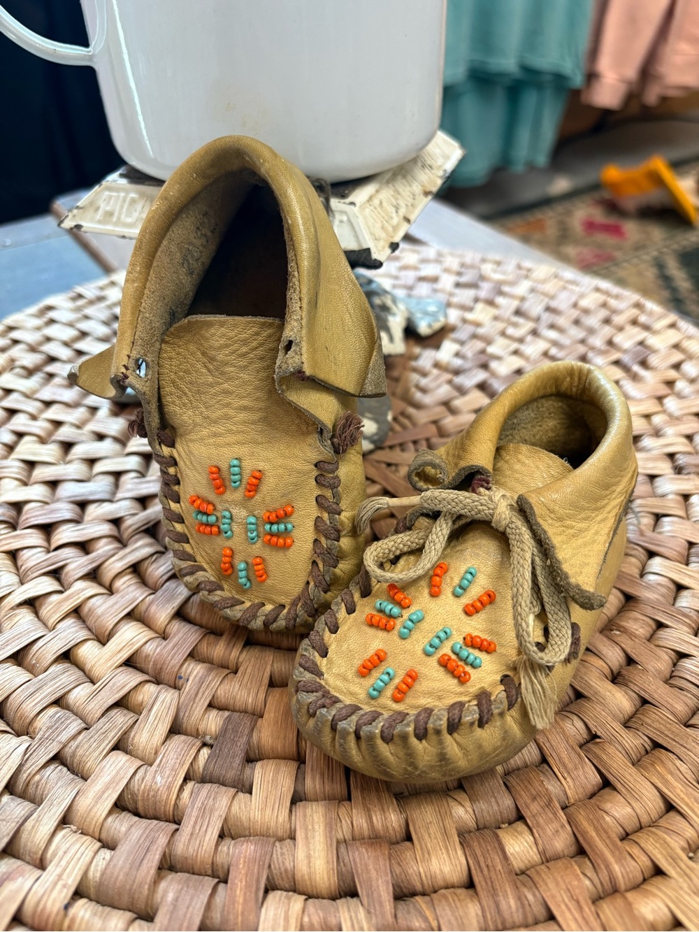 Vintage Kids Soft Leather Moccasins in Tan